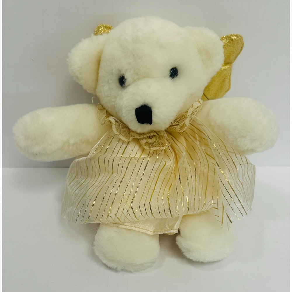Tb Trading Co White And Gold Angel Bear w Dress & Wings 6" Stuffed Animal Plush